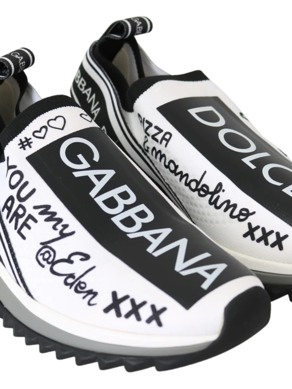 Dolce & Gabbana White Black Slip On Sorrento Women's Sneakers